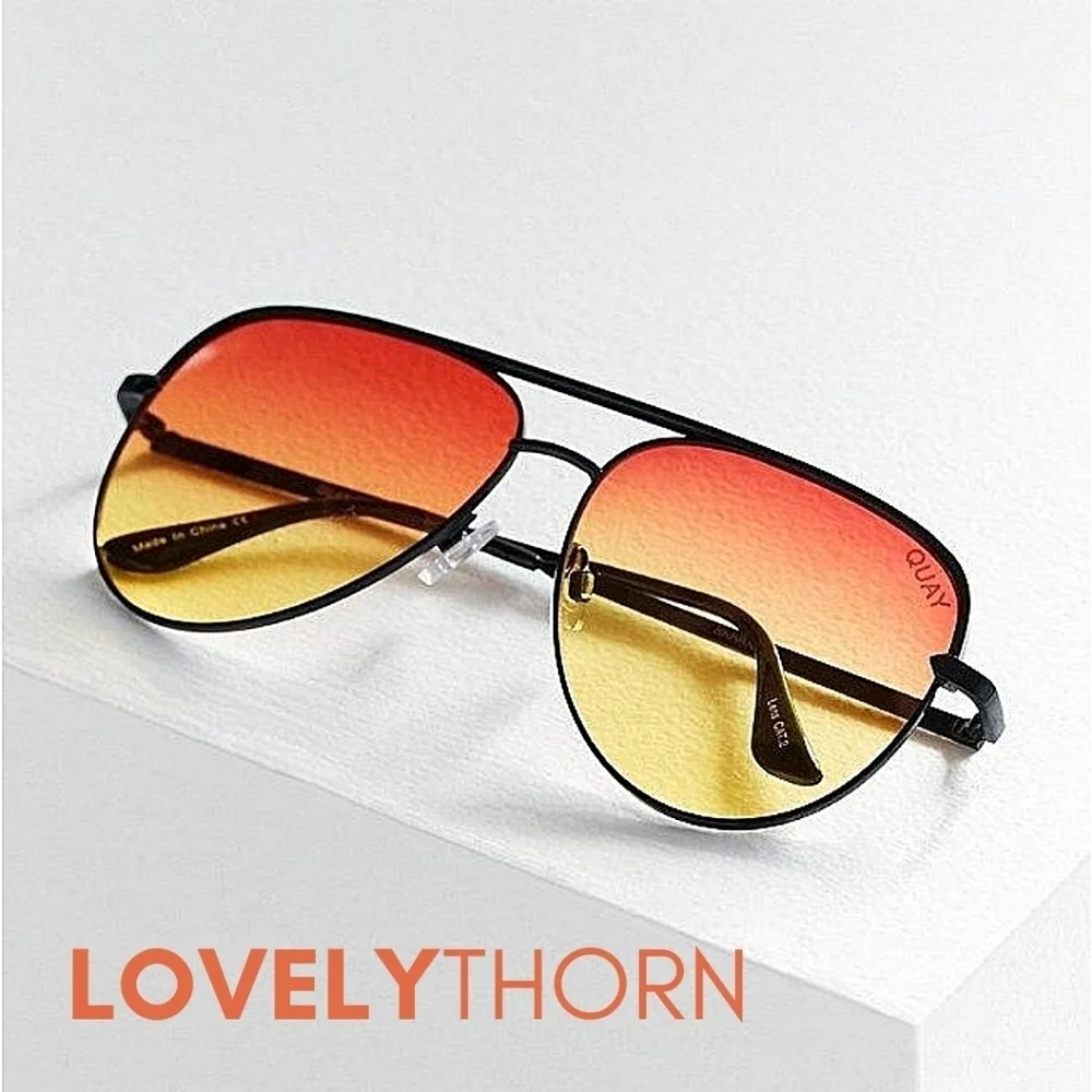 QUAY // ltd ed desi collab oversize black frame orange yellow aviators FLAWED - Picture 15 of 16